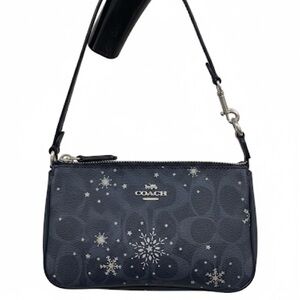 Coach Clara Shoulder Bag in Midnight Blue with Snowflakes